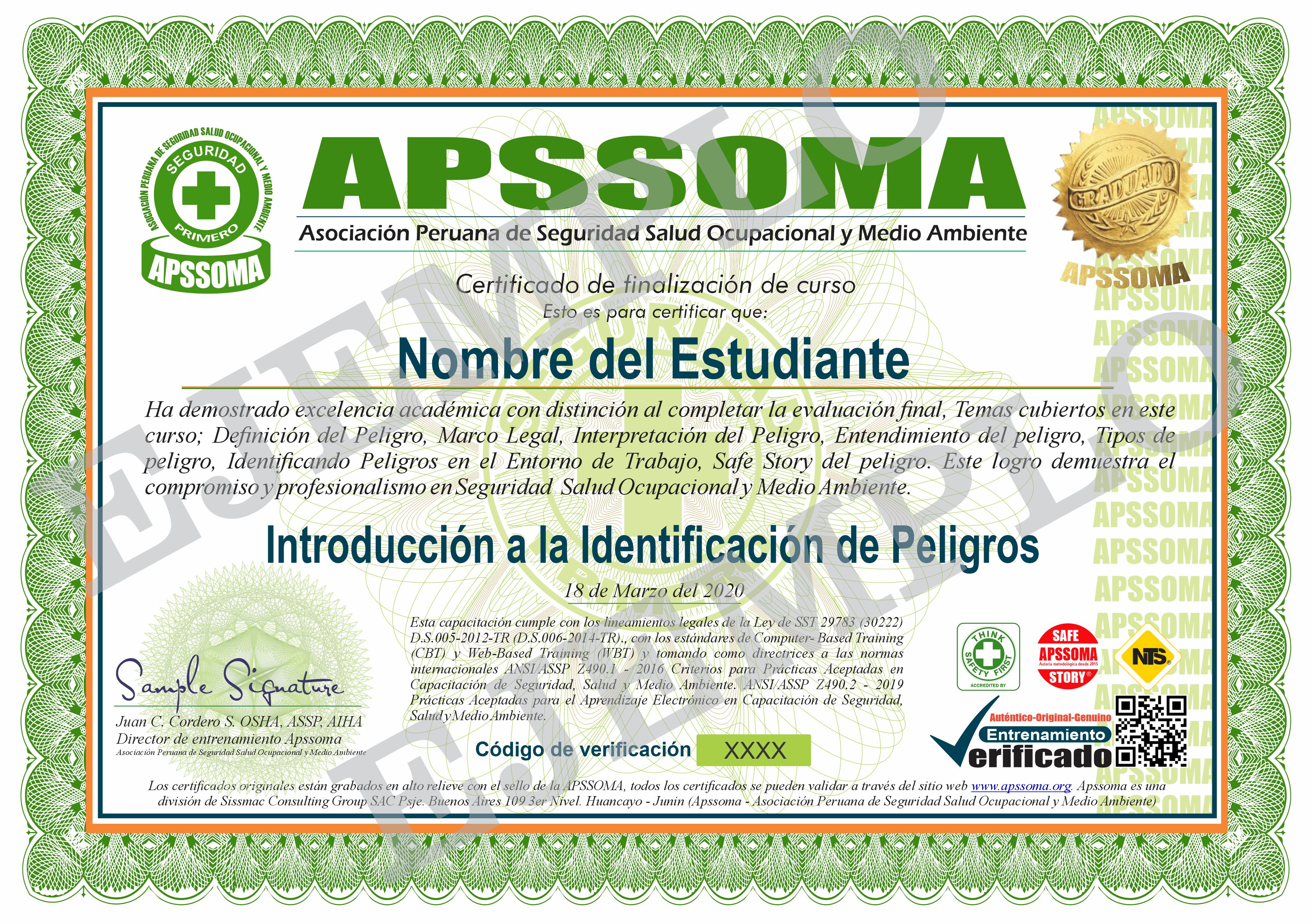 Muestra De Certificado | APSSOMA Perú